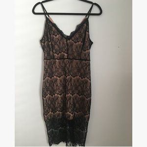 Black lace dress with rose pink lining